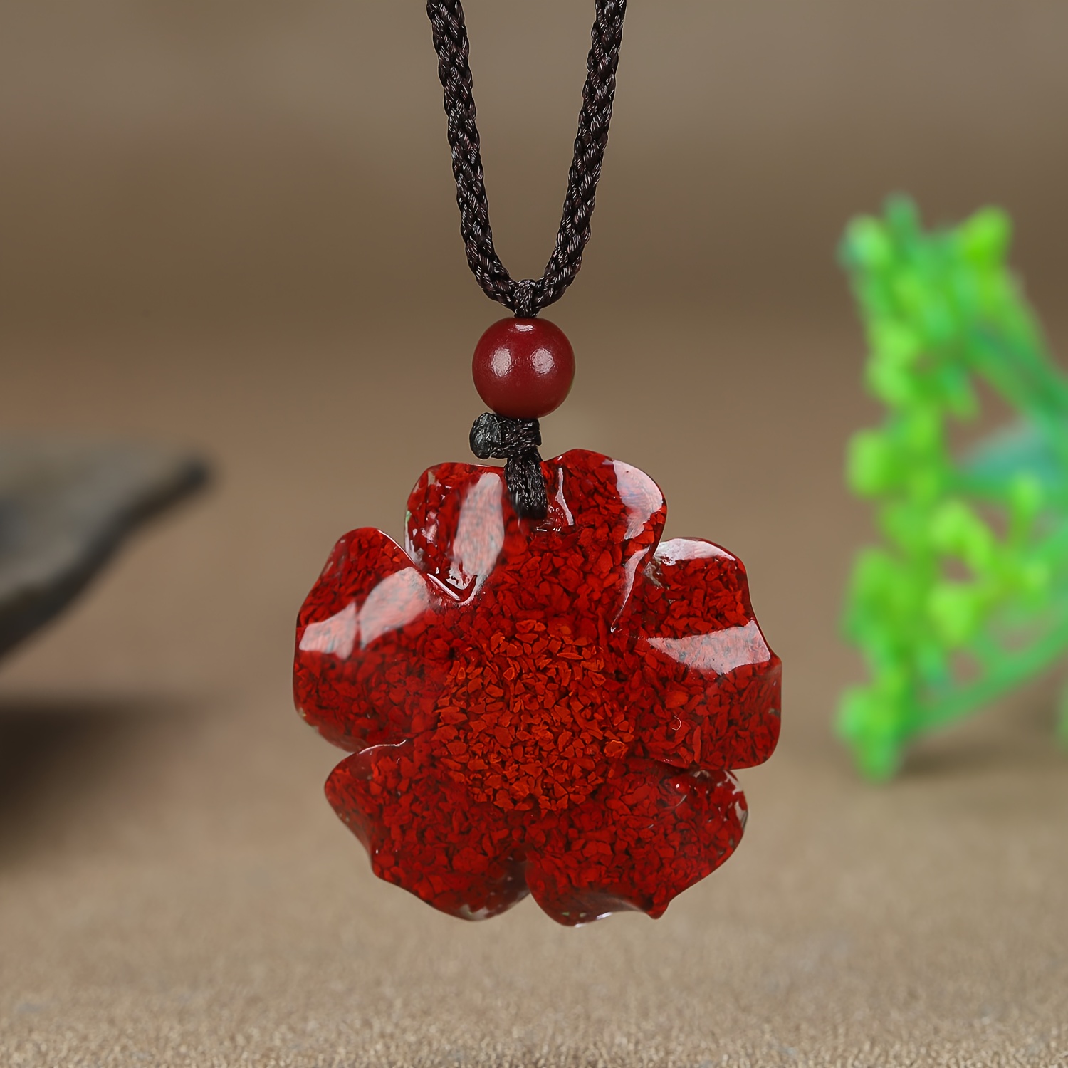 Unisex Elegant Sand Cinnabar Rose Pendant